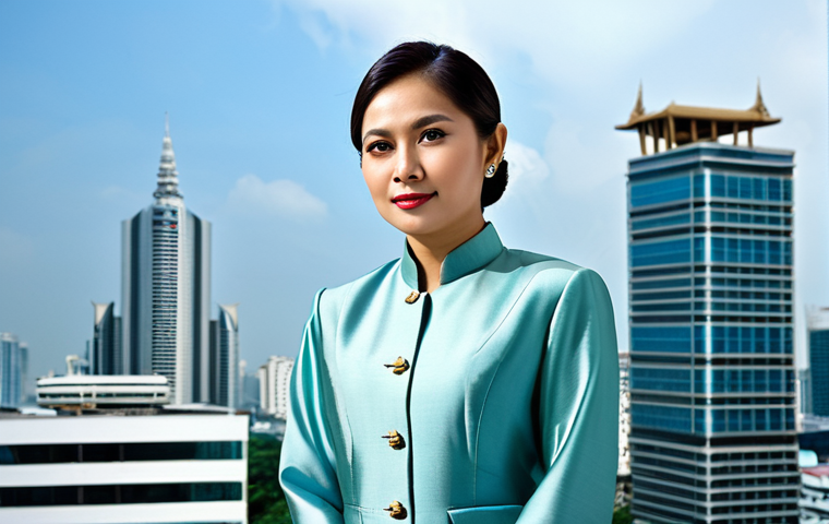 **
"A professional Thai businesswoman in a modest, elegant Thai silk dress (Suea Phra Ratchathan), standing confidently in front of a modern skyscraper in Bangkok's Sathorn district, fully clothed, appropriate attire, safe for work, perfect anatomy, natural proportions, professional photography, high quality, family-friendly."
**