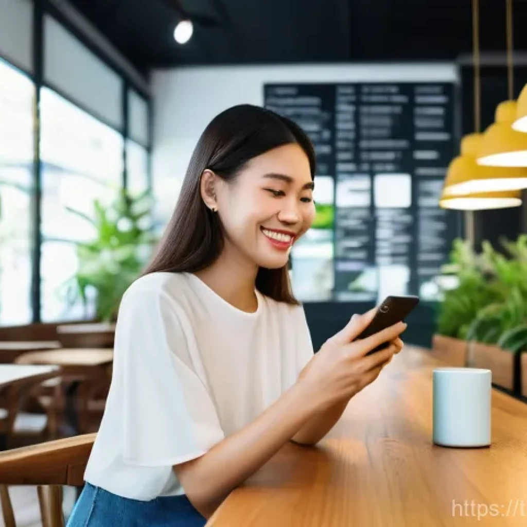 하이퍼 퍼스널라이제이션을 위한 CRM 도구 - **Prompt:** A vibrant, sunlit modern cafe in Bangkok, where a young Thai woman in her mid-20s, dress...