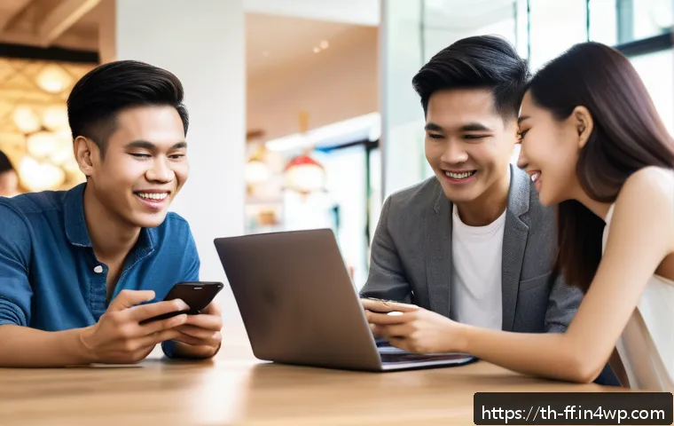 하이퍼 퍼스널라이제이션과 소비자 행동 변화 - A modern Thai online shopping scene showing a diverse group of young adults interacting with persona...