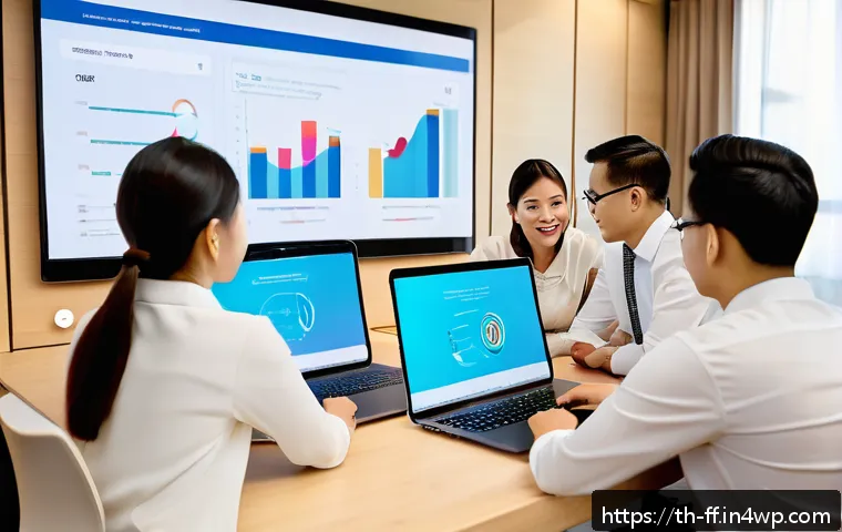 하이퍼 퍼스널라이제이션 성공을 위한 KPI 설정 - A modern Thai office scene showing a diverse marketing team gathered around a large digital screen d...